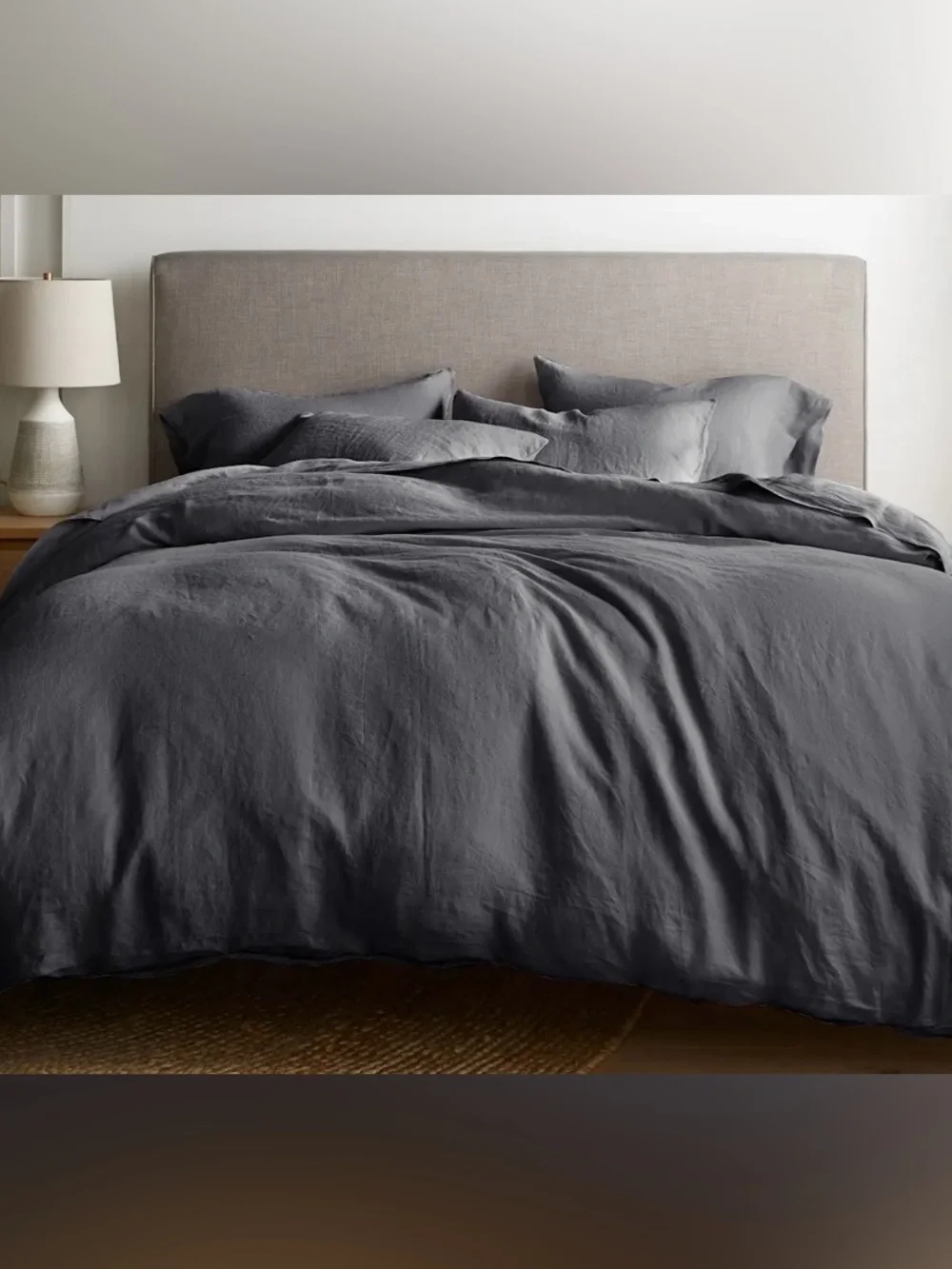 NWOT Quince European Linen 3 Piece Duvet Cover Set, Full/Queen (Charcoal)